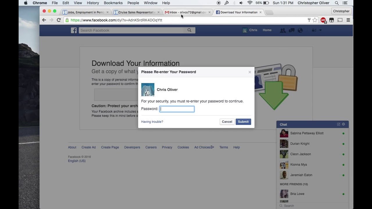 scaricare i propri dati da Facebook